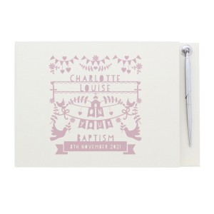 
                            Personalised Pink Papercut Style Hardback Guest Book & Pen