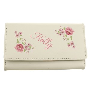 
                            Personalised Floral Cream Leather Purse