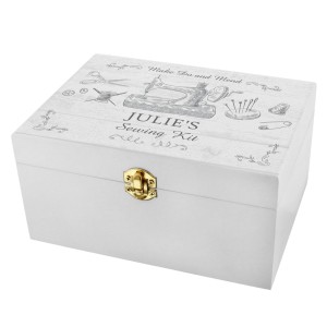 
                            Personalised Sewing Kit White Wooden Keepsake Box