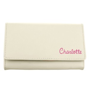
                            Personalised Pink Name Cream Leather Purse