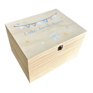 Personalised Blue Garland New Baby Keepsake Box - 26cm