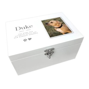
                            Personalised Luxury White Sketch Pet Photo Memorial Keepsake Box - 30cm 