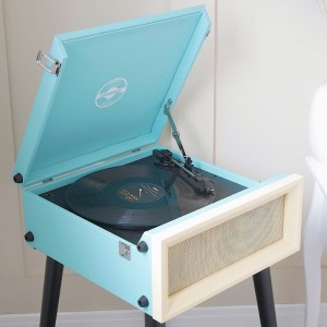 
                                Personalised Retro Style Record Player on Legs - Blue - Record Sticker