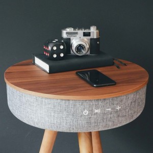 
                            Tabblue Personalised Bluetooth Side Table With Surround Sound - Dark Wood - G&T Sticker