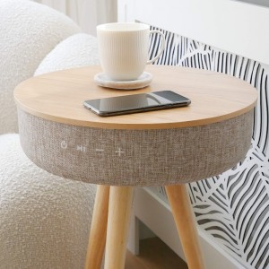 Tabblue Personalised Bluetooth Side Table With Surround Sound - Light Wood - G&T Sticker