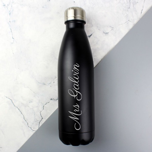 Personalised Black Metal Insulated Water Bottle Customised Steel Drinking Bottle 