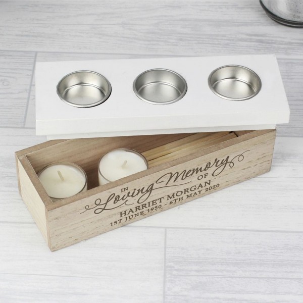 Personalised In Loving Memory Triple Tea Light Box Candle Holders