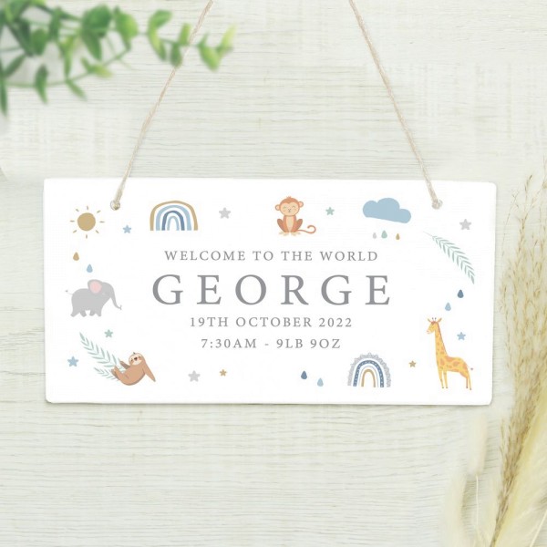 Personalised Safari Animals Wooden Sign - Newborns - Gifts For