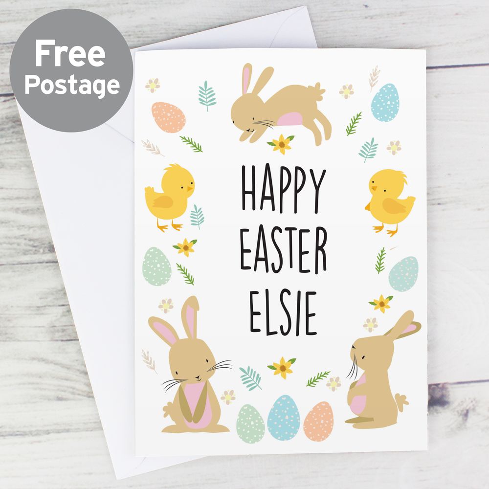 Personalised Easter Bunny & Chick Card Personalised Easter Bunny & Chick Card