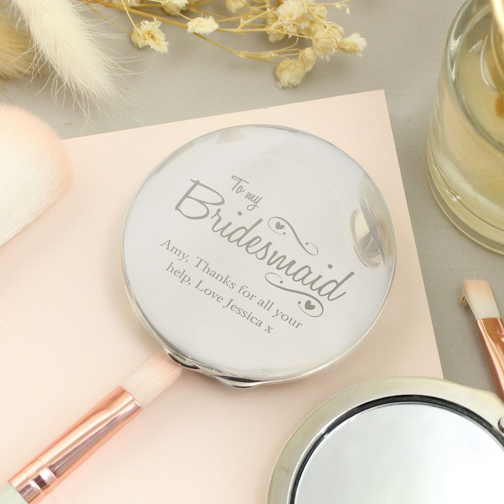 Personalised Bridesmaid Swirls & Hearts Compact Mirror Personalised Bridesmaid Swirls & Hearts Compact Mirror