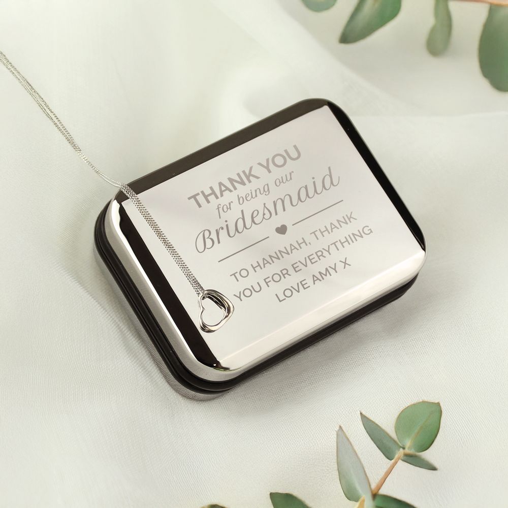 Personalised Bridesmaid Box and Sterling Silver Heart Necklace Personalised Bridesmaid Box and Sterling Silver Heart Necklace