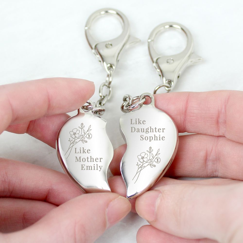 Personalised Floral Mother Daughter Two Heart Keyring Personalised Floral Mother Daughter Two Heart Keyring