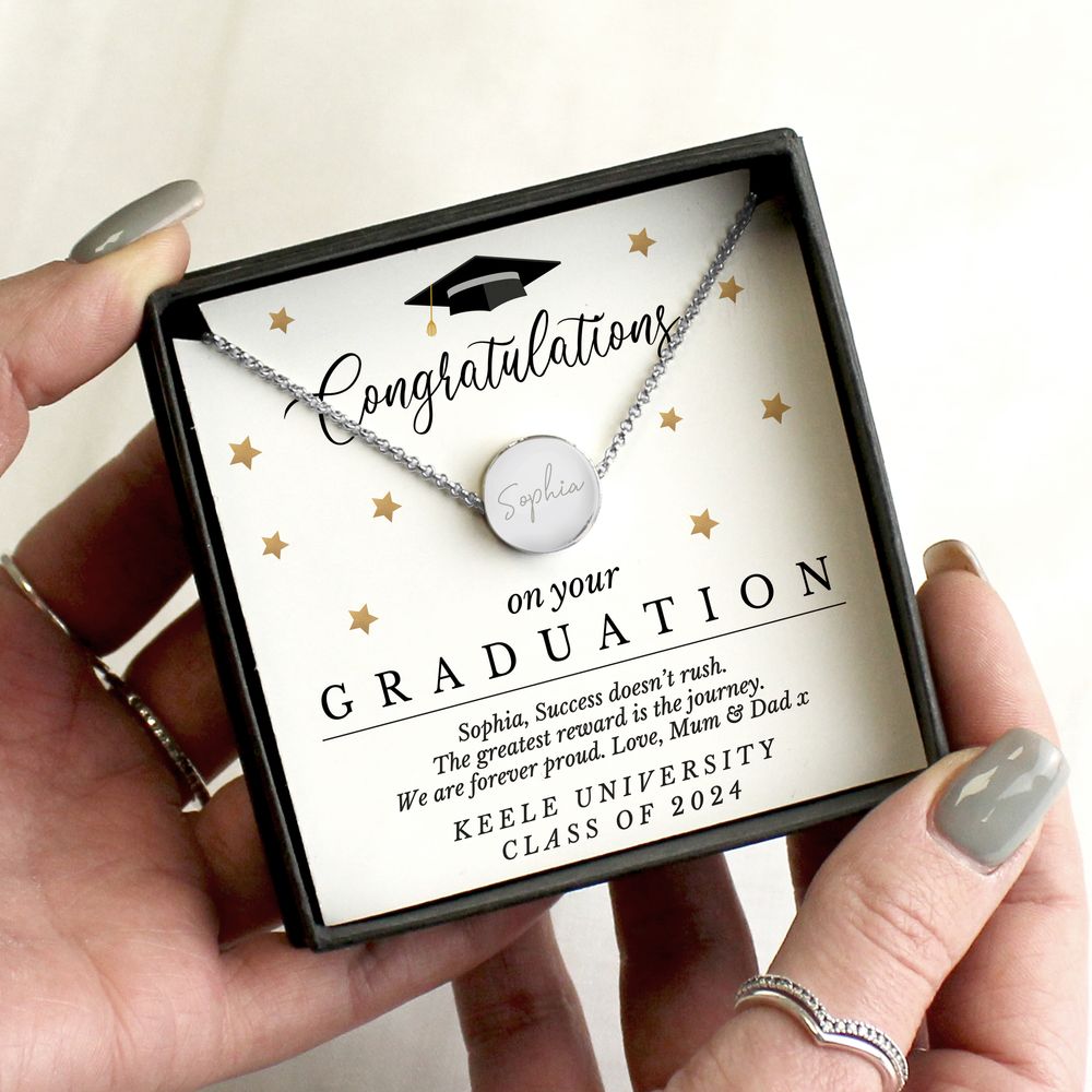 Personalised Graduation Sentiment Silver Tone Necklace and Box Personalised Graduation Sentiment Silver Tone Necklace and Box