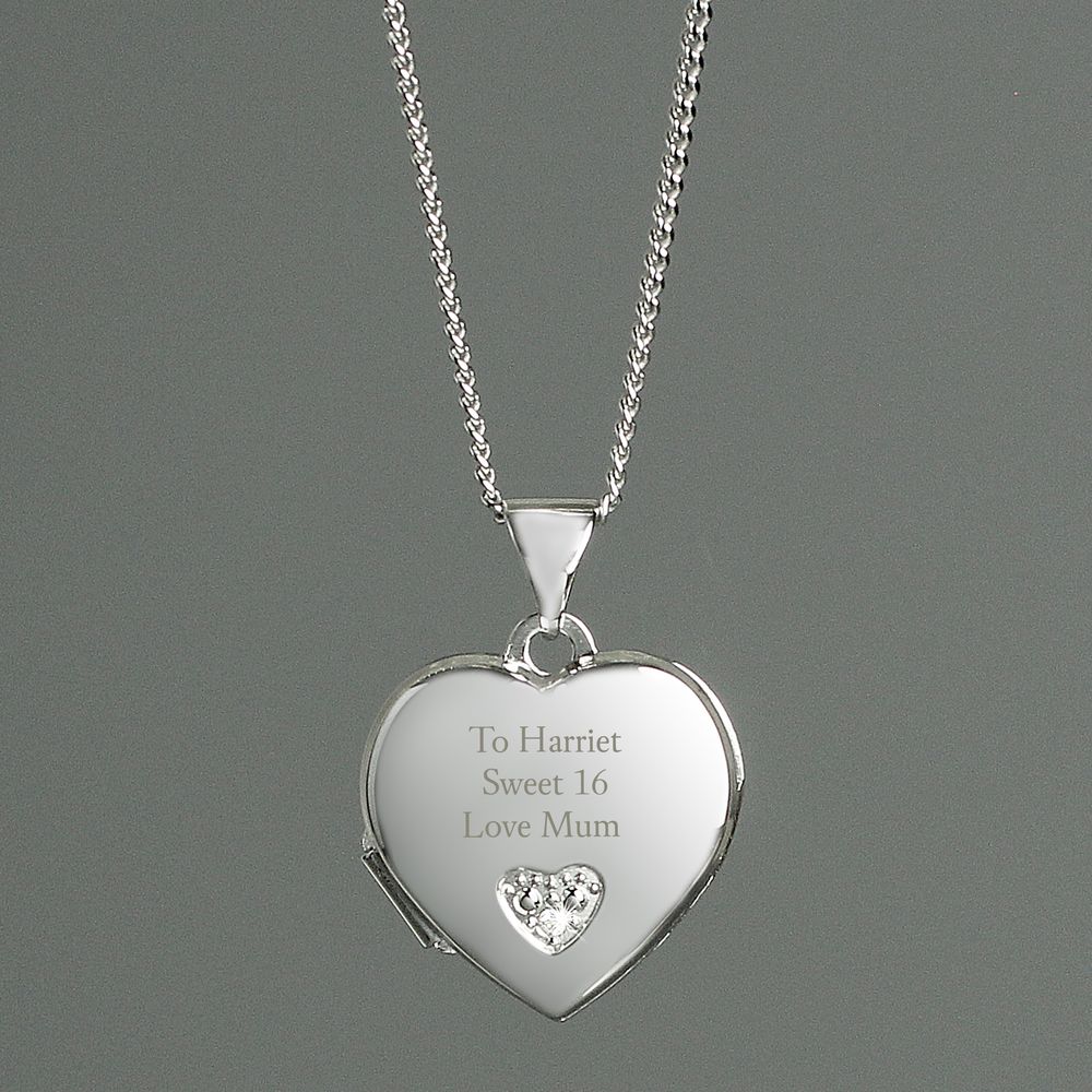 Personalised Children's Sterling Silver and Cubic Zirconia Heart Locket Necklace at Personalise.co.uk