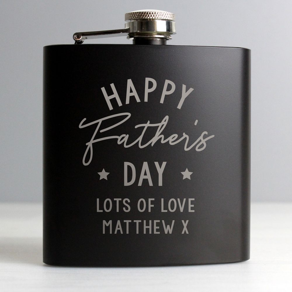 Personalised Fathers Day Black Hip Flask Personalised Fathers Day Black Hip Flask