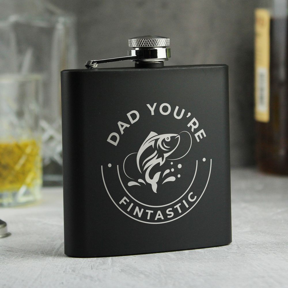 Personalised Fishing Black Hip Flask Personalised Fishing Black Hip Flask