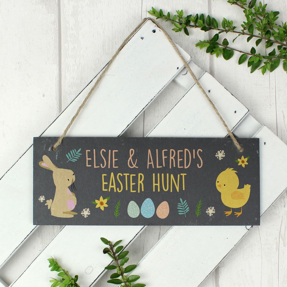 Personalised Easter Egg Hunt Slate Hanging Sign Personalised Easter Egg Hunt Slate Hanging Sign