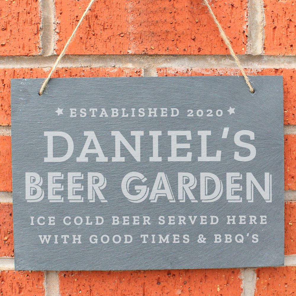 Personalised Beer Garden Hanging Large Slate Sign Personalised Beer Garden Hanging Large Slate Sign