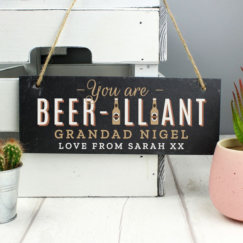 Personalised Beer-illiant Hanging Slate Plaque Personalised Beer-illiant Hanging Slate Plaque