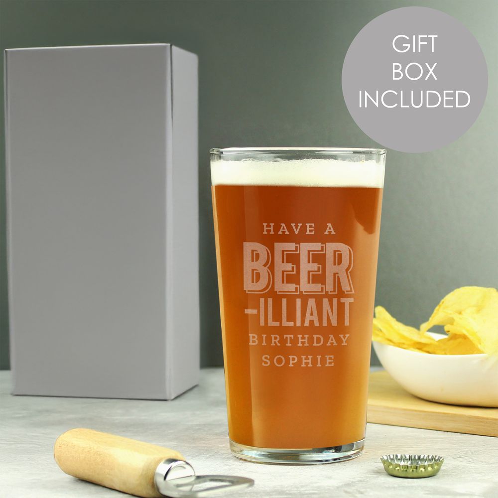Personalised Beer-Illiant Birthday Pint Glass Personalised Beer-Illiant Birthday Pint Glass