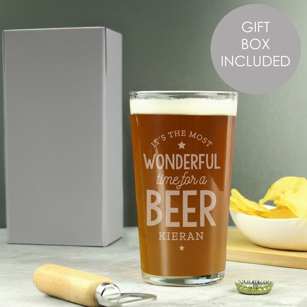 Personalised Wonderful Time For A Beer Pint Glass Personalised Wonderful Time For A Beer Pint Glass