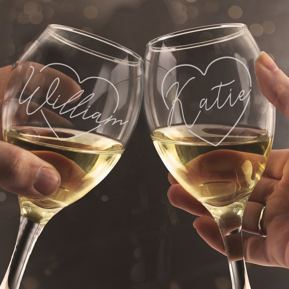 Personalised Heart Name Wine Glass Set Personalised Heart Name Wine Glass Set