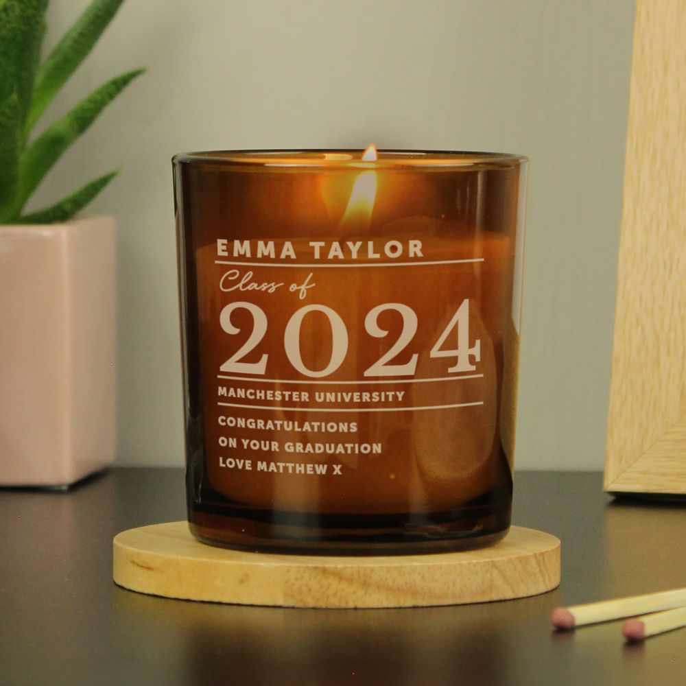 Personalised Graduation Amber Glass Candle Personalised Graduation Amber Glass Candle