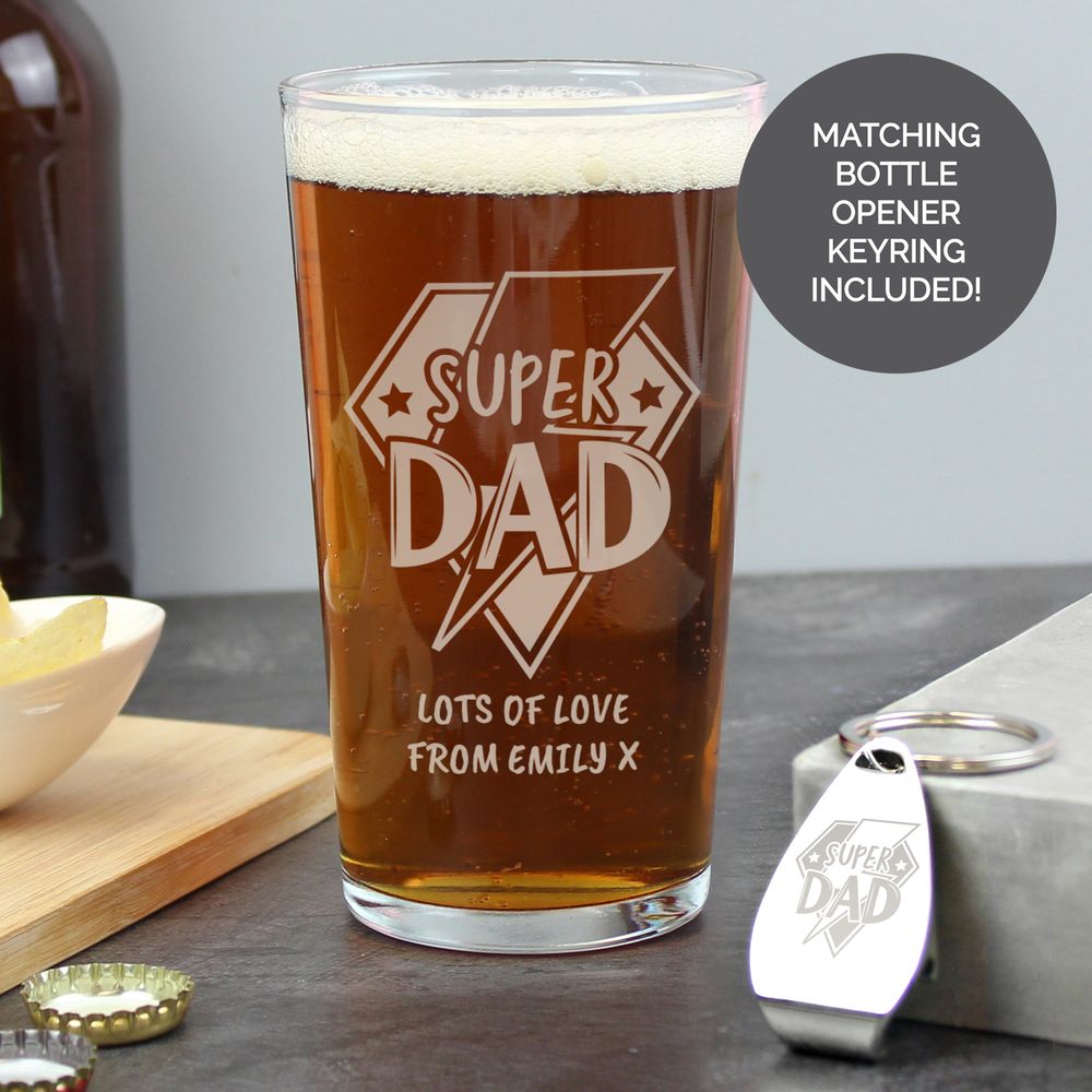 Personalised Super Dad Pint Glass & Bottle Opener Personalised Super Dad Pint Glass & Bottle Opener
