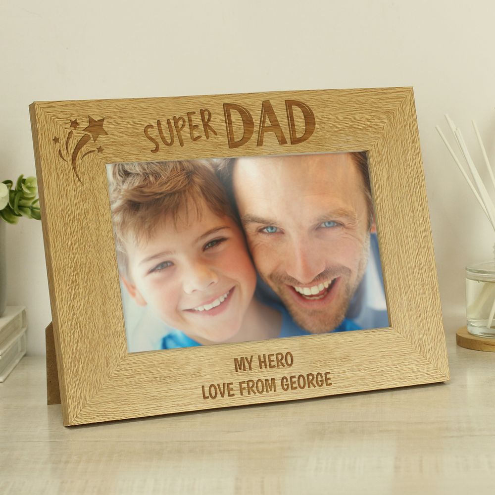 Personalised Super Dad 6×4 Landscape Wooden Photo Frame Personalised Super Dad 6×4 Landscape Wooden Photo Frame