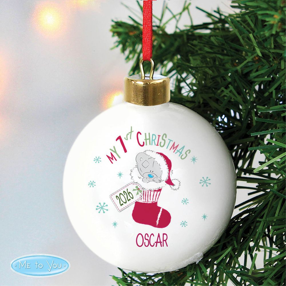 Personalised Tiny Tatty Teddy My 1st Christmas Stocking Bauble at Personalise.co.uk