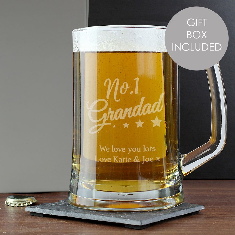 Personalised No.1 Grandad Glass Pint Stern Tankard Personalised No.1 Grandad Glass Pint Stern Tankard