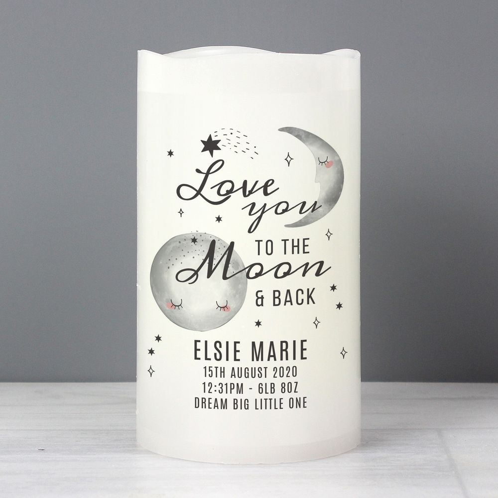 Personalised Baby To The Moon and Back LED Candle at Personalise.co.uk