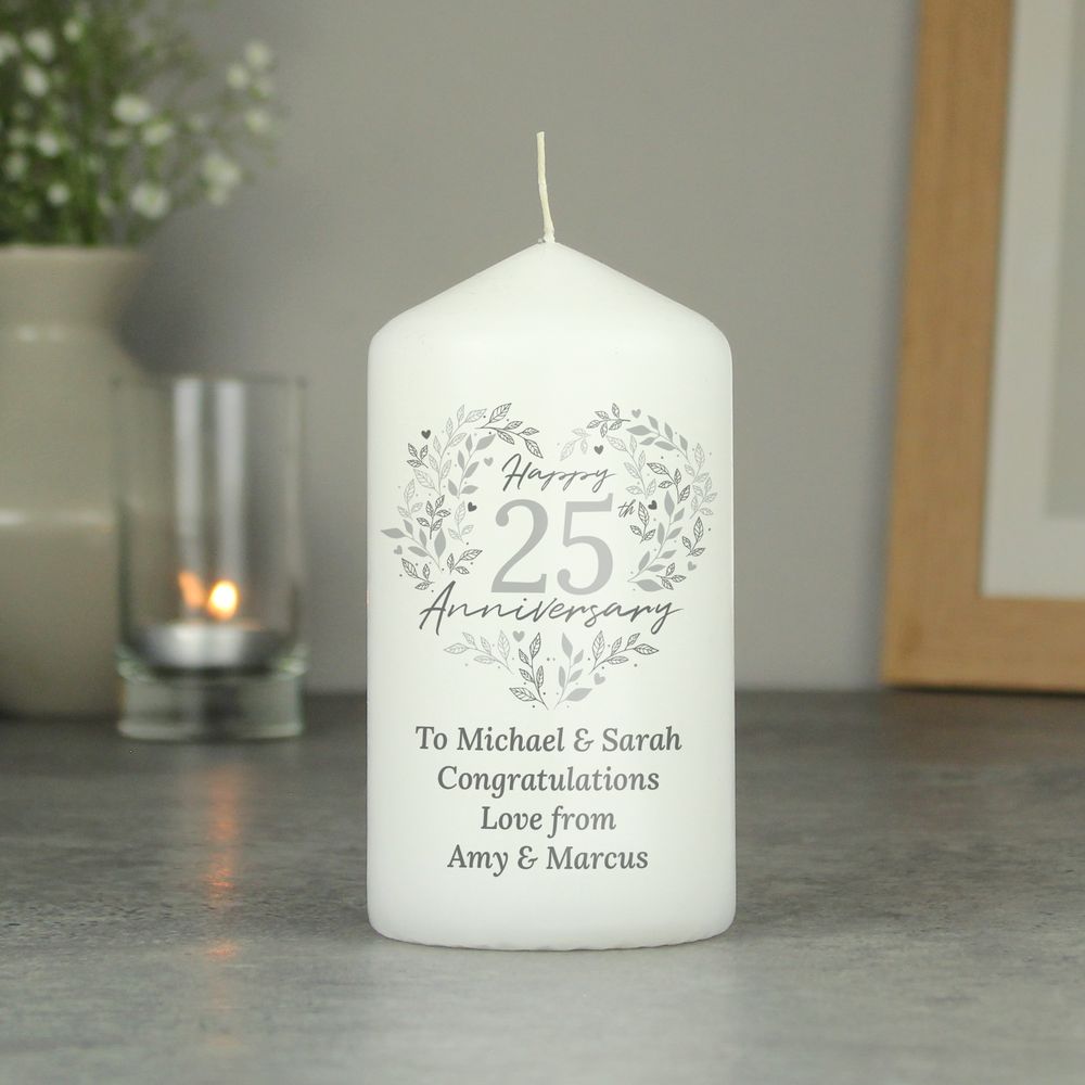 Personalised 25th Silver Wedding Anniversary Pillar Candle Personalised 25th Silver Wedding Anniversary Pillar Candle