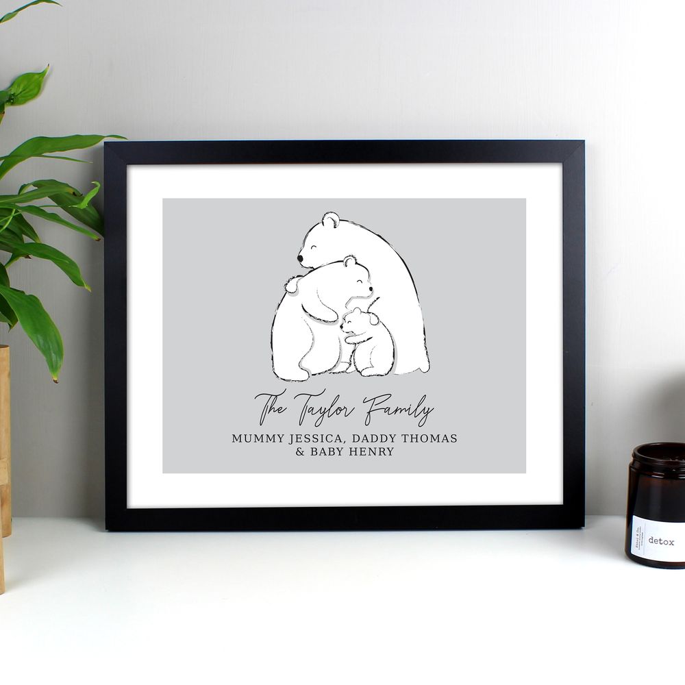 Personalised Polar Bear Family Black Framed Print at Personalise.co.uk