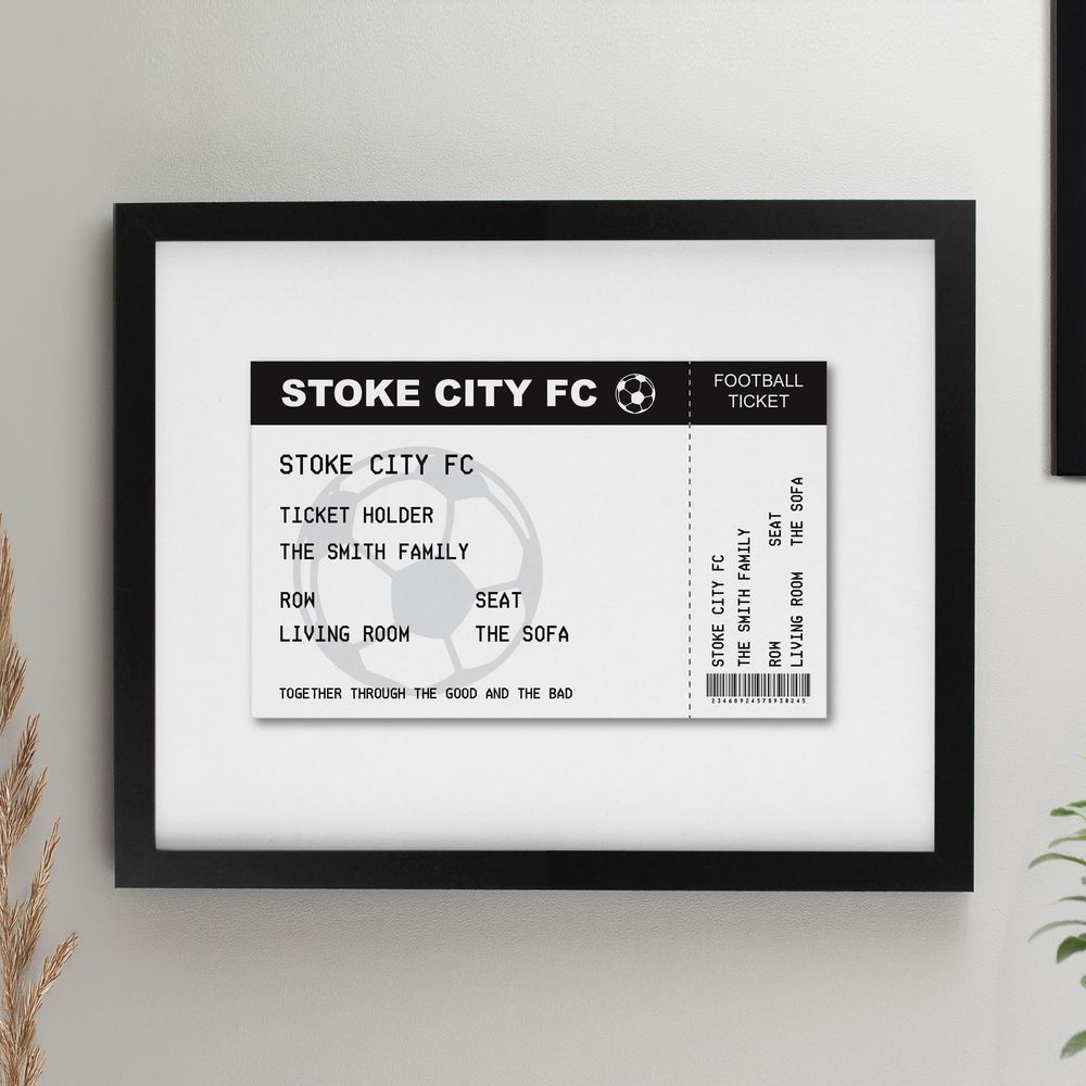 Personalised Football Ticket Black Poster Frame from Personalise.co.uk