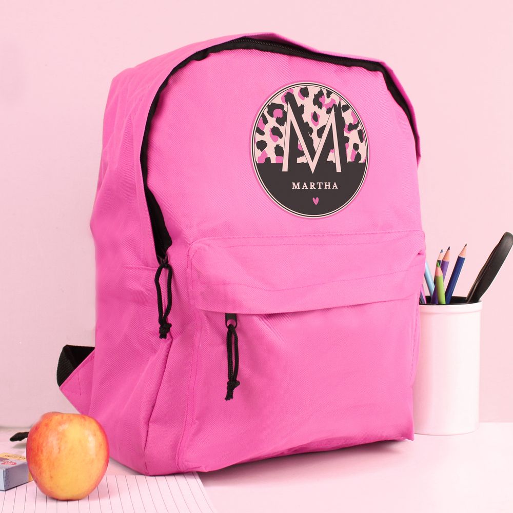 Personalised Leopard Print Pink Backpack from Personalise.co.uk