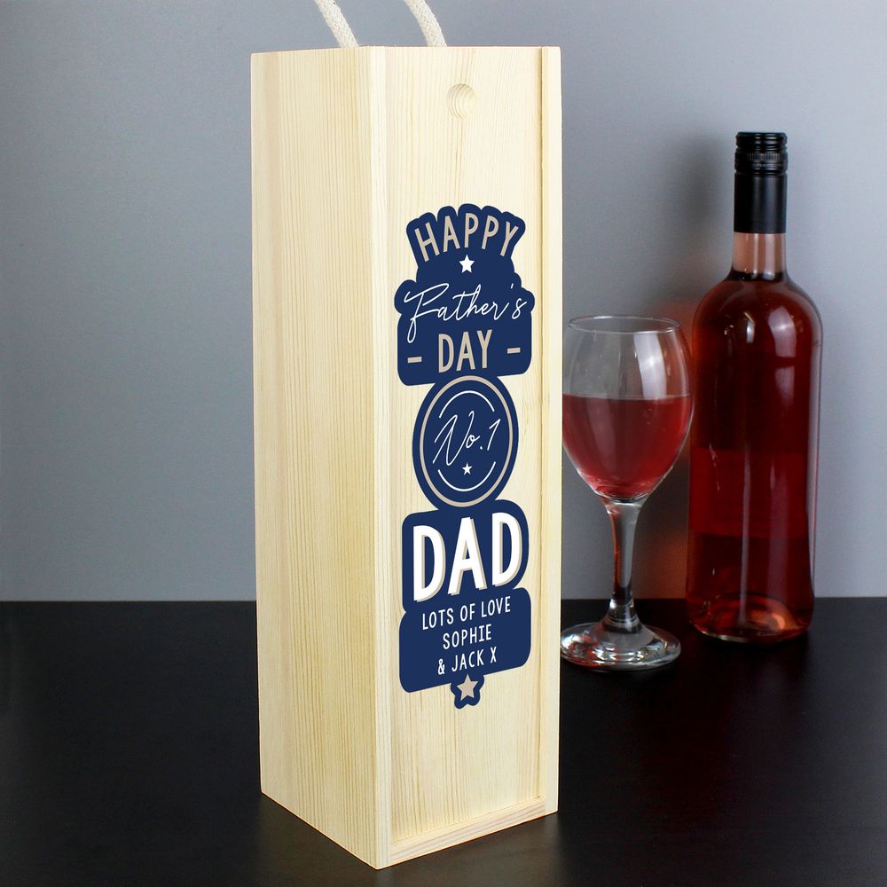 Personalised Happy Father’s Day No. 1 Dad Wooden Wine Bottle Box Personalised Happy Father’s Day No. 1 Dad Wooden Wine Bottle Box