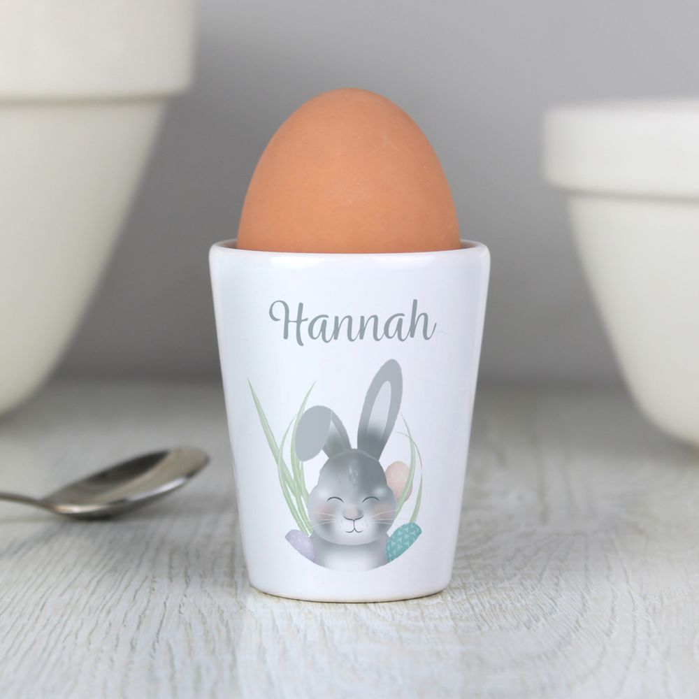 Personalised Grey Easter Bunny Egg Cup Personalised Grey Easter Bunny Egg Cup