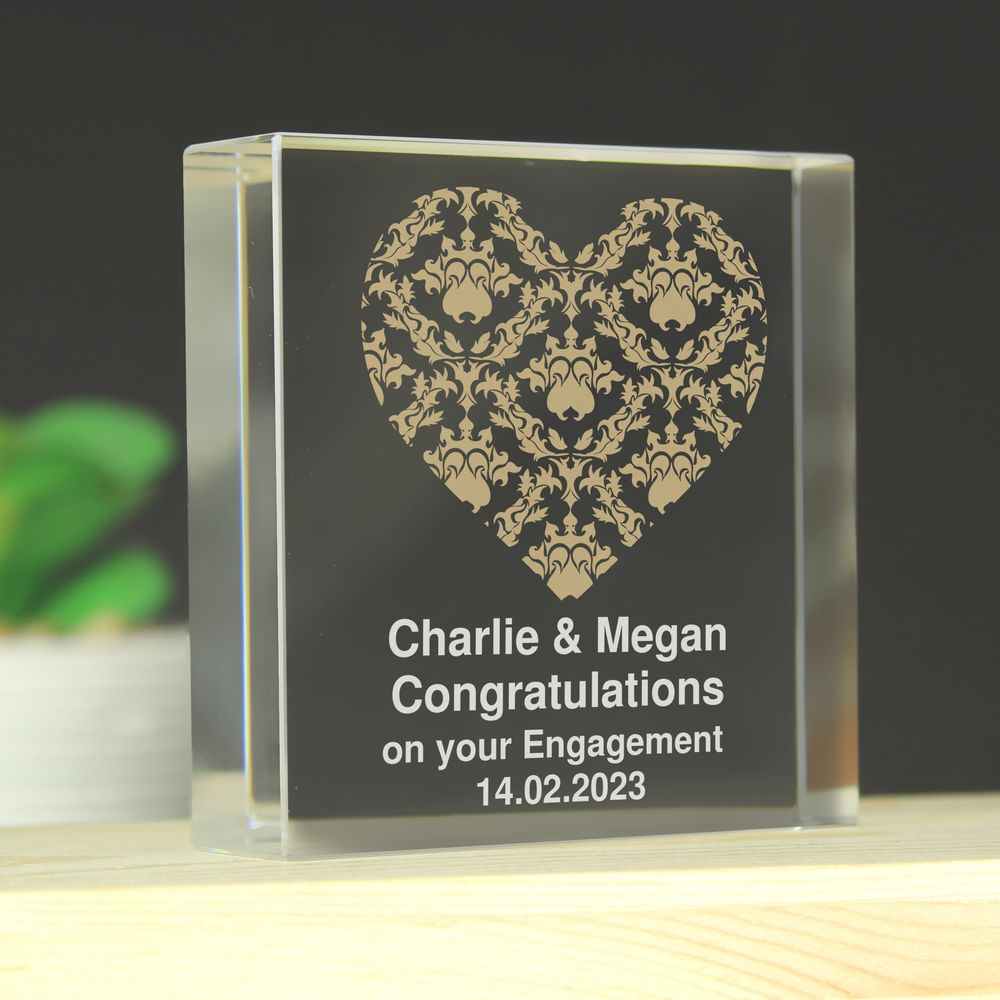 Personalised Gold Damask Heart Crystal Token at Personalise.co.uk