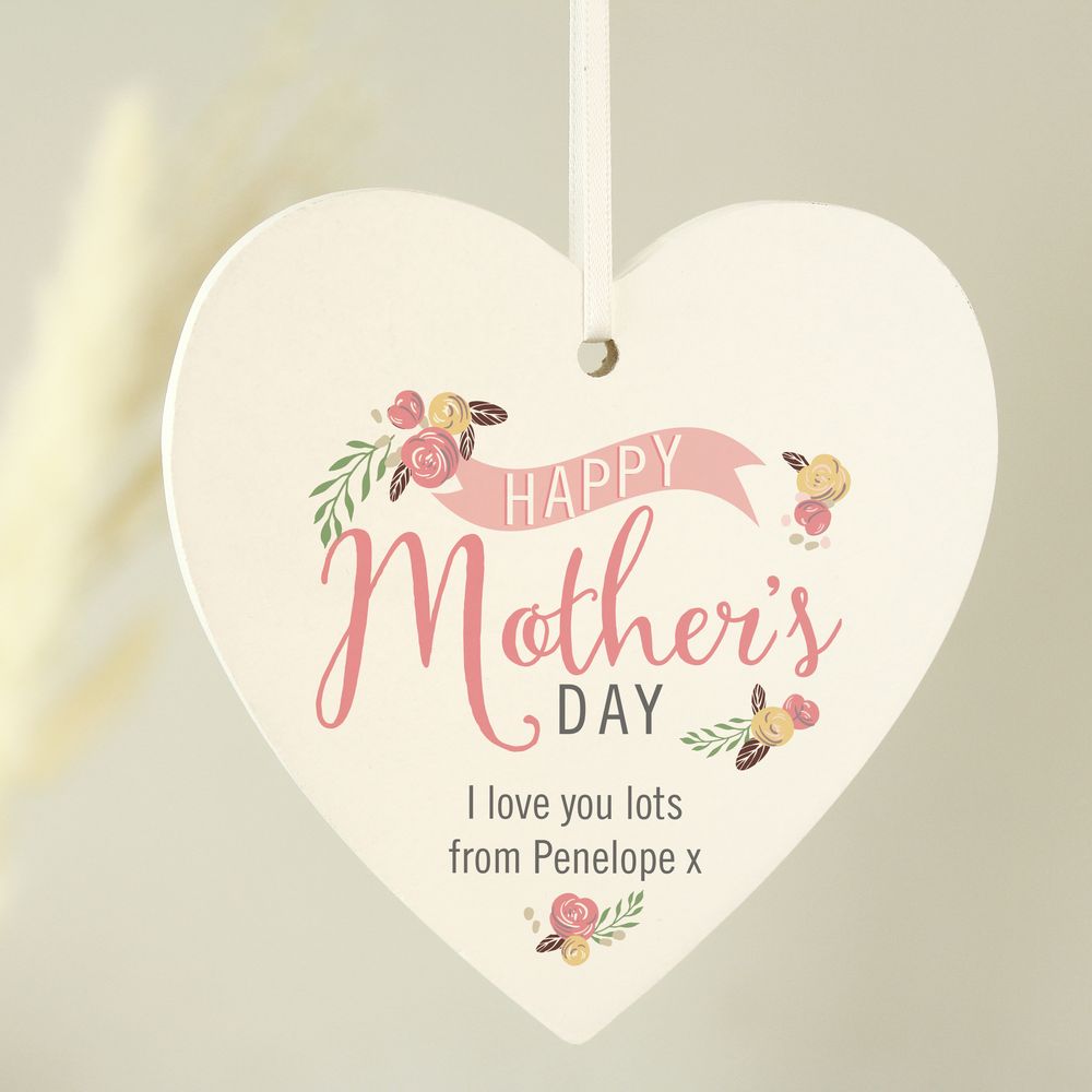 Personalised Floral Bouquet Mother’s Day Wooden Heart Decoration Personalised Floral Bouquet Mother’s Day Wooden Heart Decoration