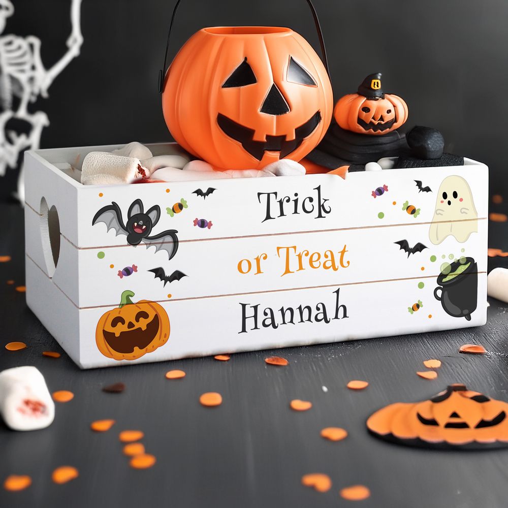 Personalised Halloween Small Wooden Treats Crate Personalised Halloween Small Wooden Treats Crate