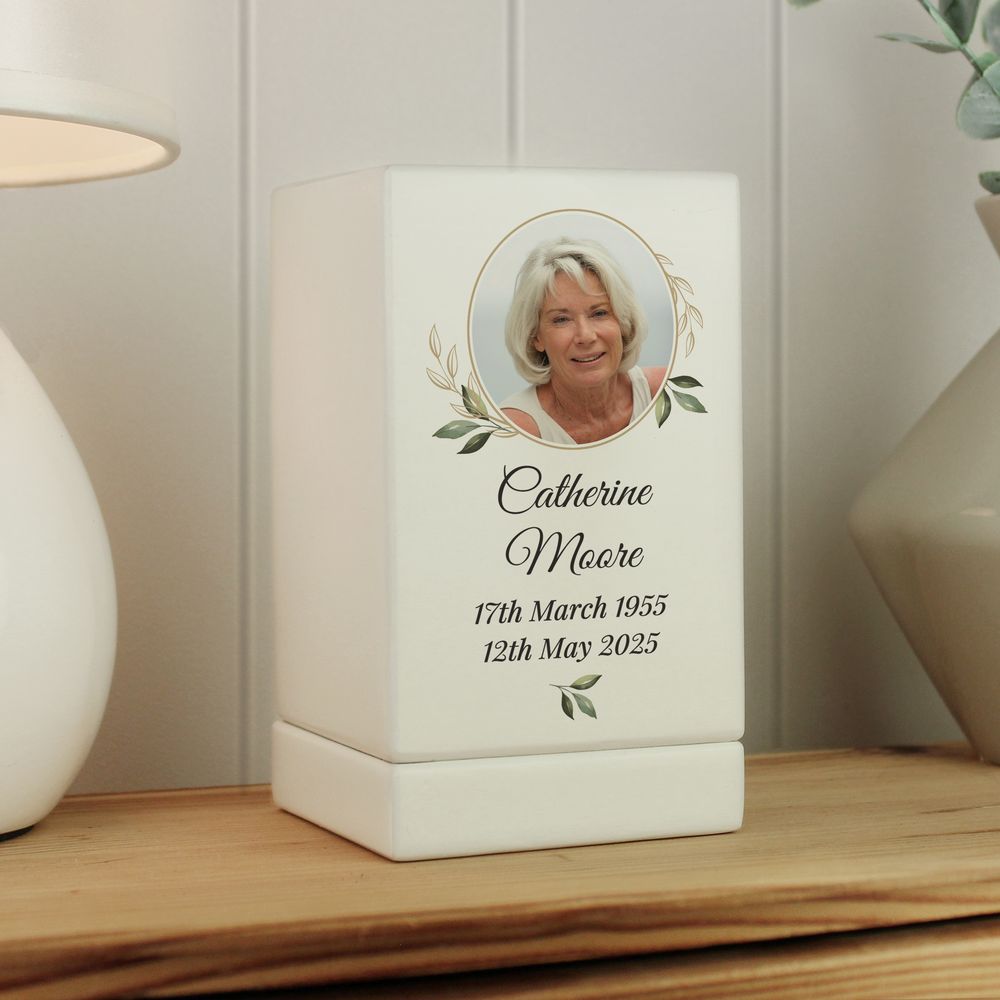 Personalised Photo Upload Small Wooden Urn from Personalise.co.uk