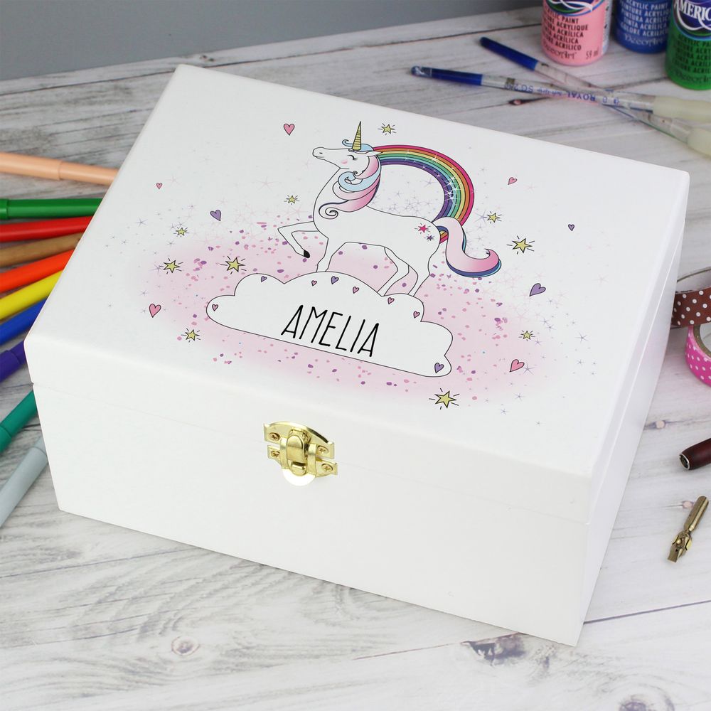 Personalised Unicorn White Wooden Keepsake Box from Personalise.co.uk