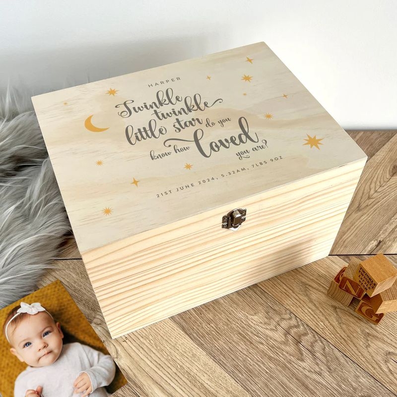 Personalised Pink Twinkle New Baby Keepsake Box - 16cm from Personalise.co.uk