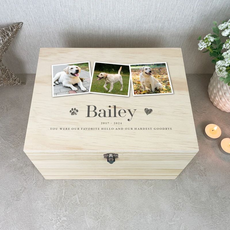 Personalised Three Photo Pet Memorial Keepsake Box - 36cm