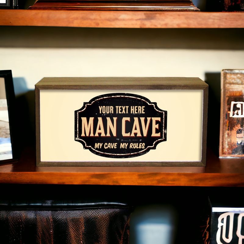 Personalised Wall Mountable Or Self Standing Wooden Light Box Sign – Man Cave Personalised Wall Mountable Or Self Standing Wooden Light Box Sign – Man Cave
