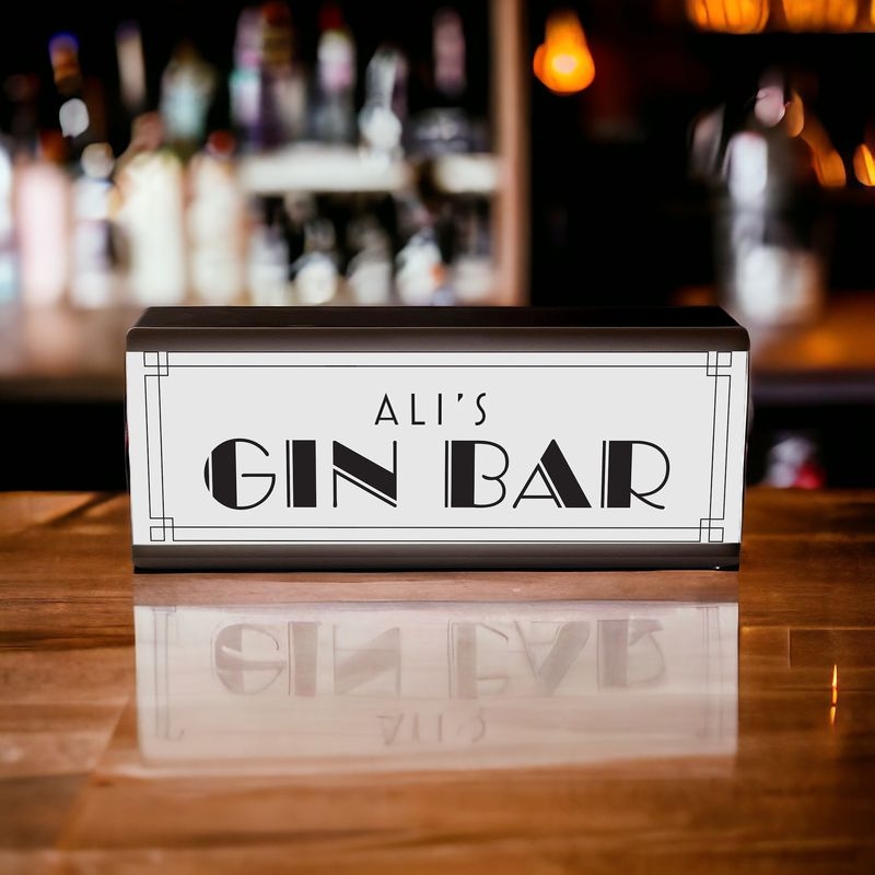 Personalised Wall Mountable Or Self Standing Light Box Bar Sign – Gin Bar Personalised Wall Mountable Or Self Standing Light Box Bar Sign – Gin Bar