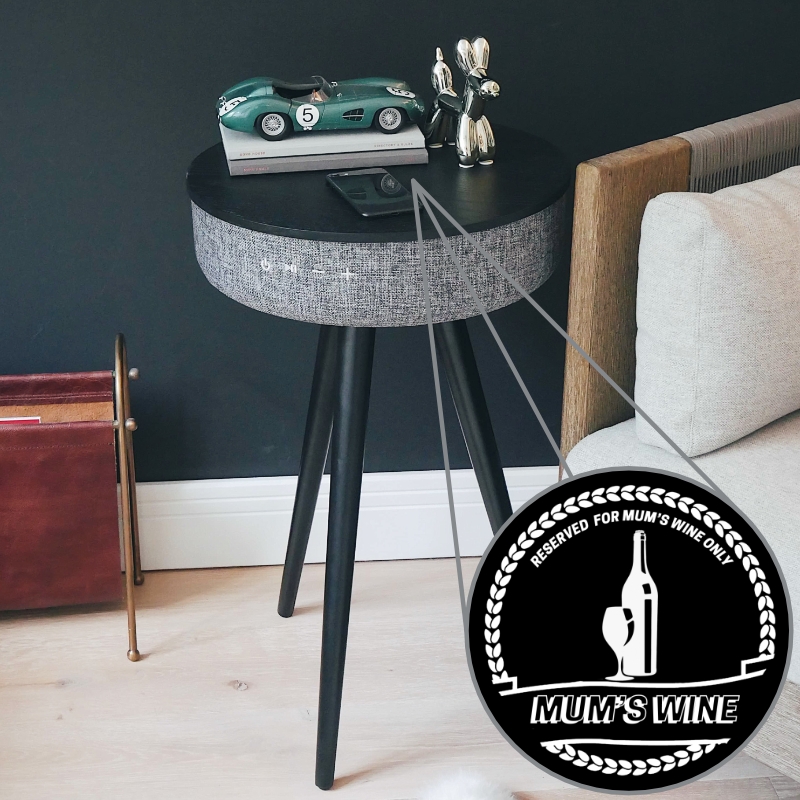 Tabblue Personalised Bluetooth Side Table With Surround Sound – Black – Wine Sticker Tabblue Personalised Bluetooth Side Table With Surround Sound – Black – Wine Sticker